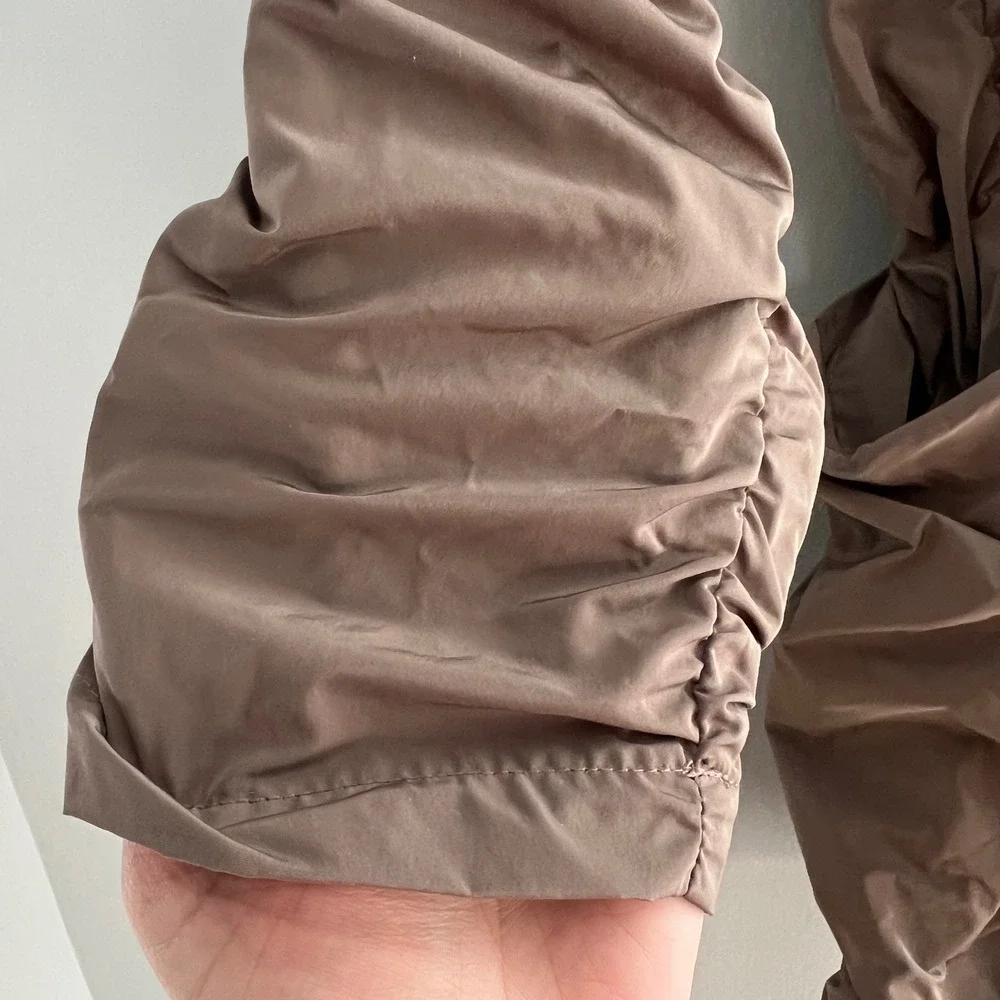 Sun Kim ME103‎ Ruched Lagenlook Zip Front Jacket Taupe XS USA Wire Collar